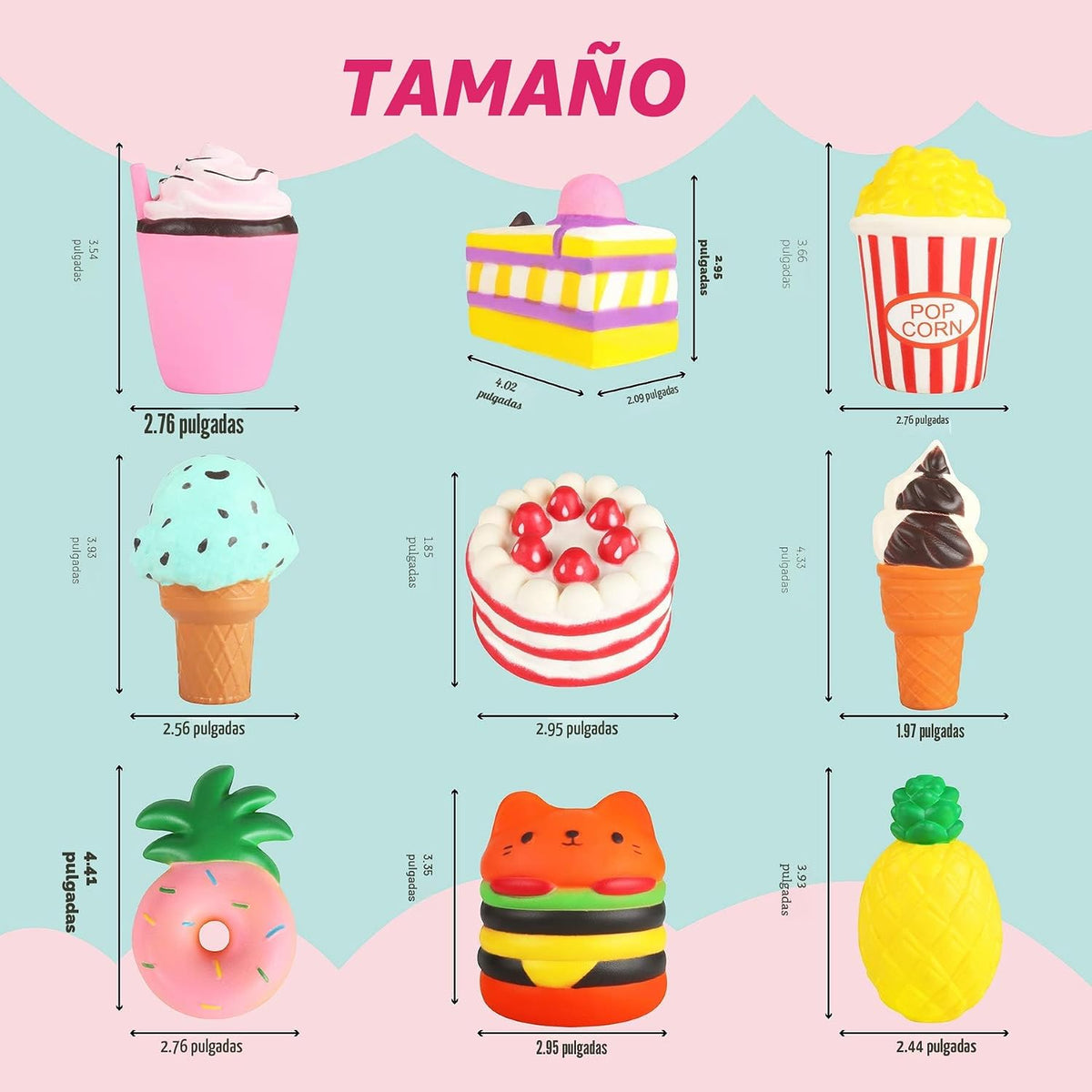 Slow Rising Jumbo Squishies - Paquete de 9 juguetes suaves Kawaii S...