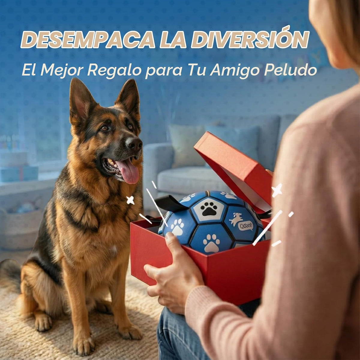 QDAN Pelota de fútbol extra grande para perros, pelotas duraderas c...