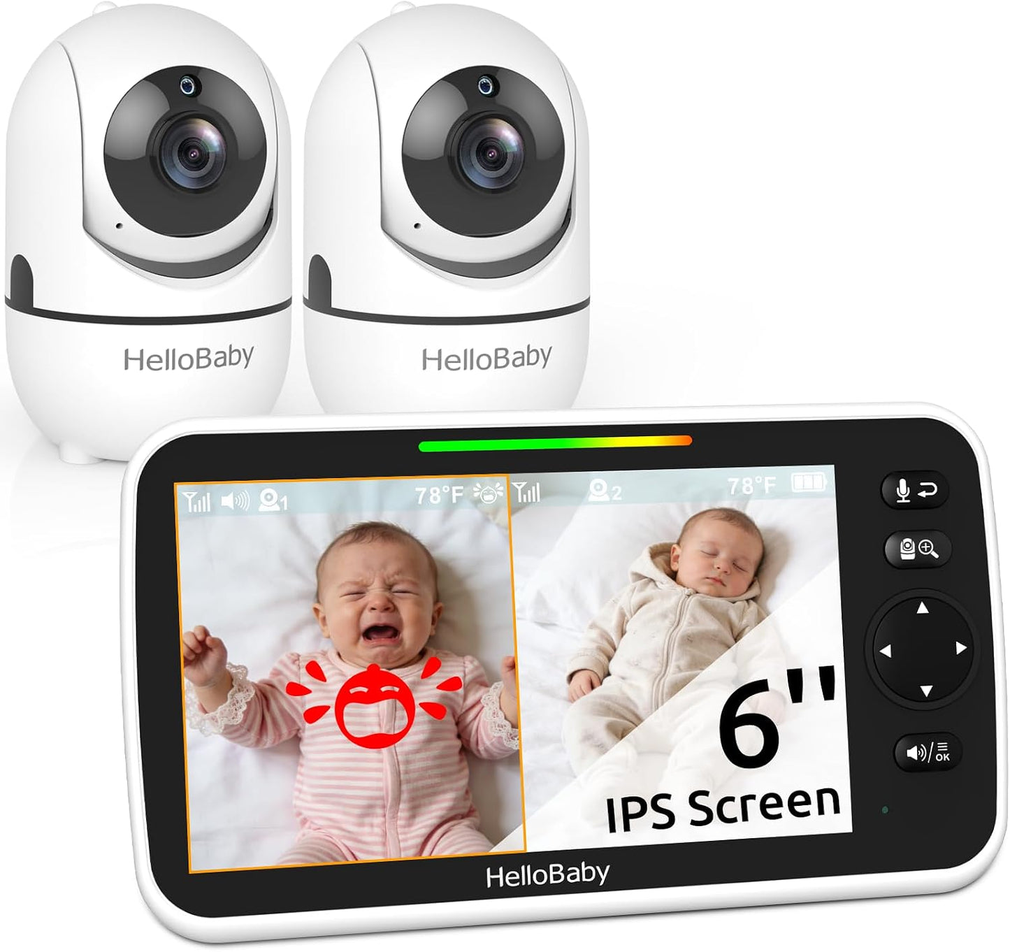 HelloBaby - Monitor de bebé con pantalla dividida de 6 pulgadas, si...