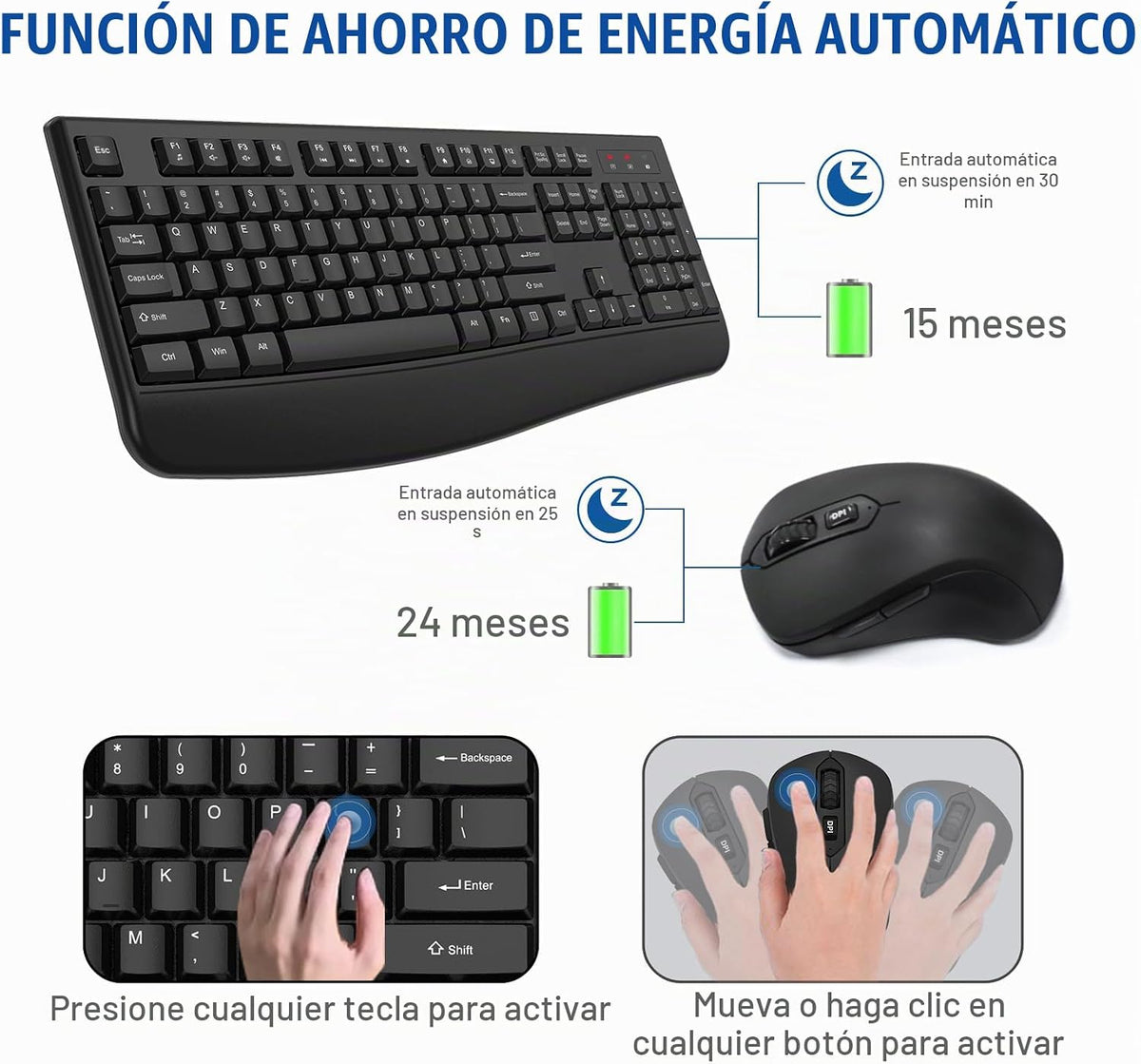 EDJO - Combo de teclado y mouse inalámbricos, teclado ergonómico de...