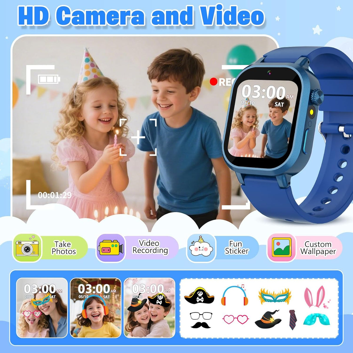 Wiszodet Reloj inteligente impermeable para niños de 3 a 12 años co...