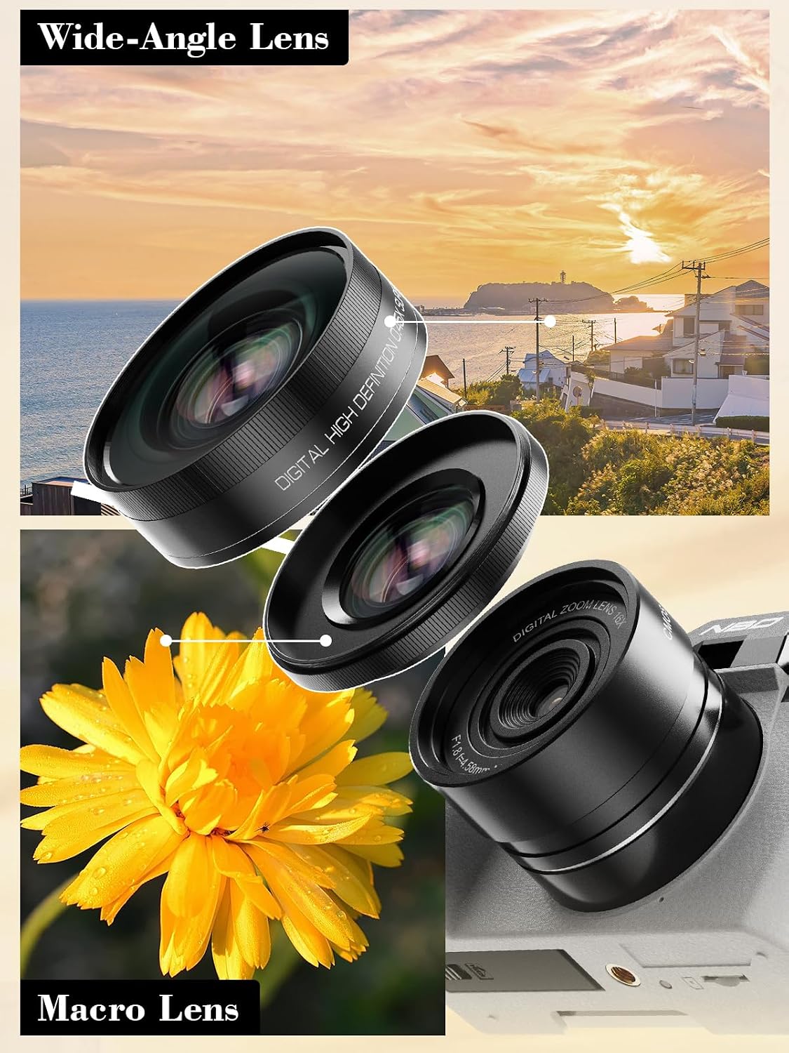 Cámara digital True 5K 64MP para fotografía (blanco perla) | Enfoqu...
