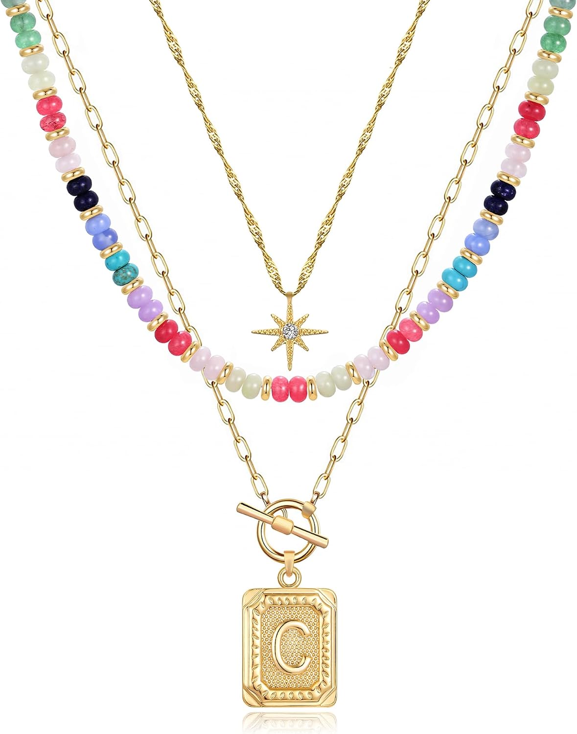 MJartoria Collares con iniciales en capas para mujer, modernos, col...