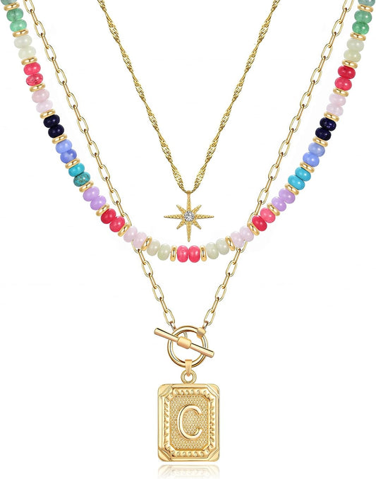 MJartoria Collares con iniciales en capas para mujer, modernos, col...