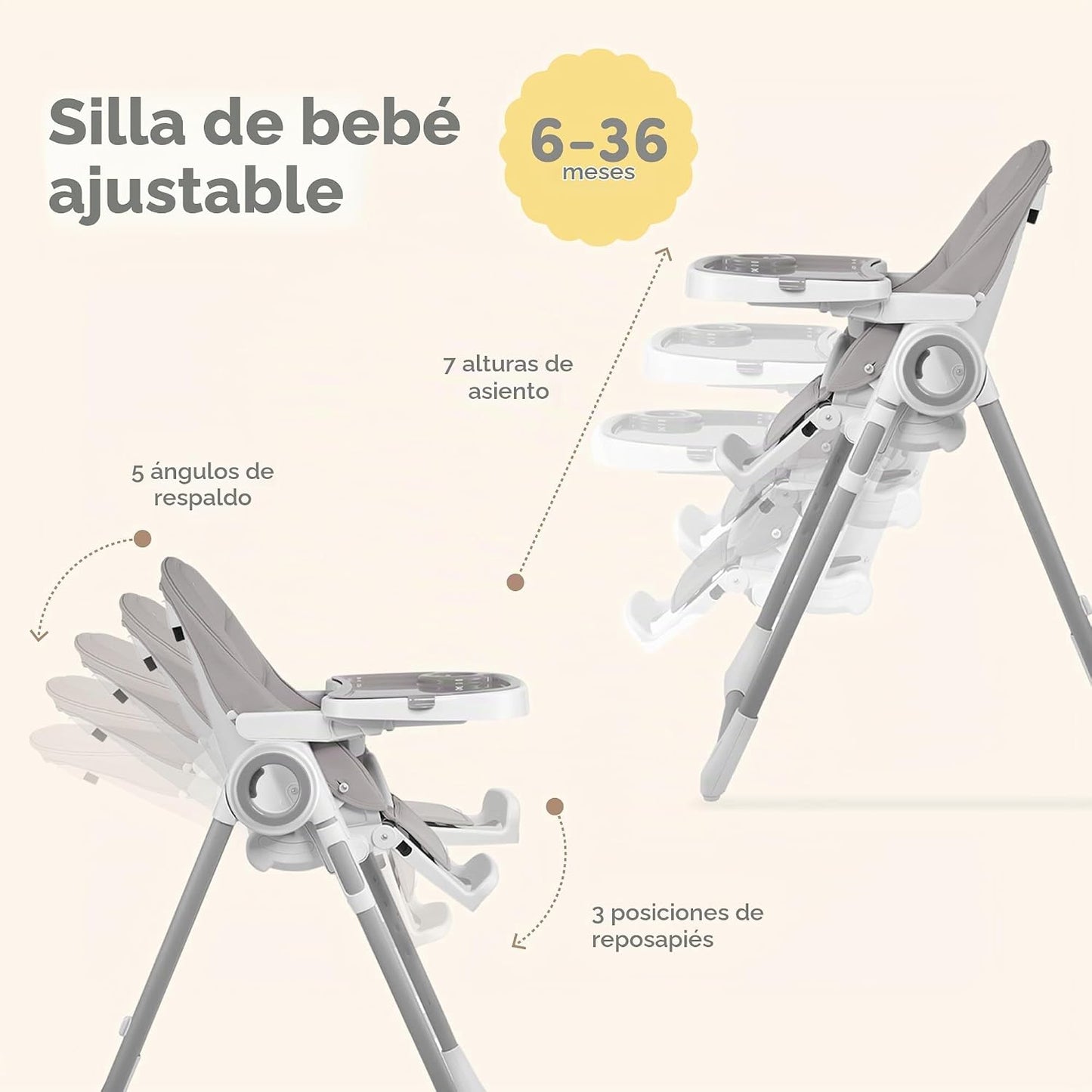 Sweety Fox Silla alta para bebé ajustable a 7 alturas diferentes -...