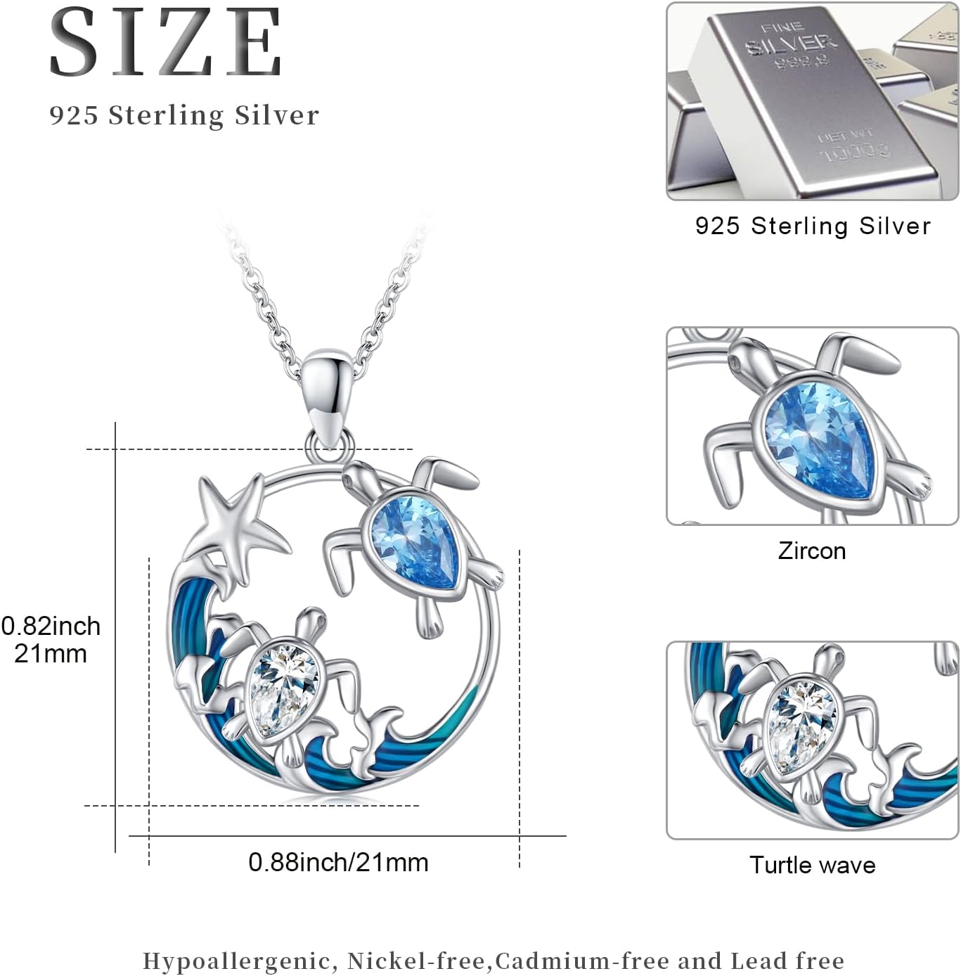 YYmqmq Collar de plata de ley 925 con diseño de animales marinos co...