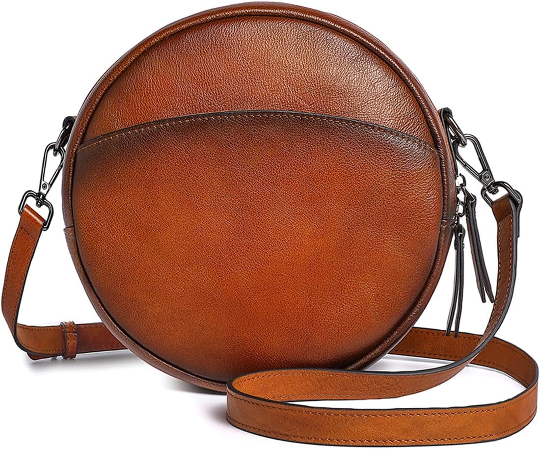 COOLCY Bolsos cruzados de cuero, bolso de hombro circular, bolso re...