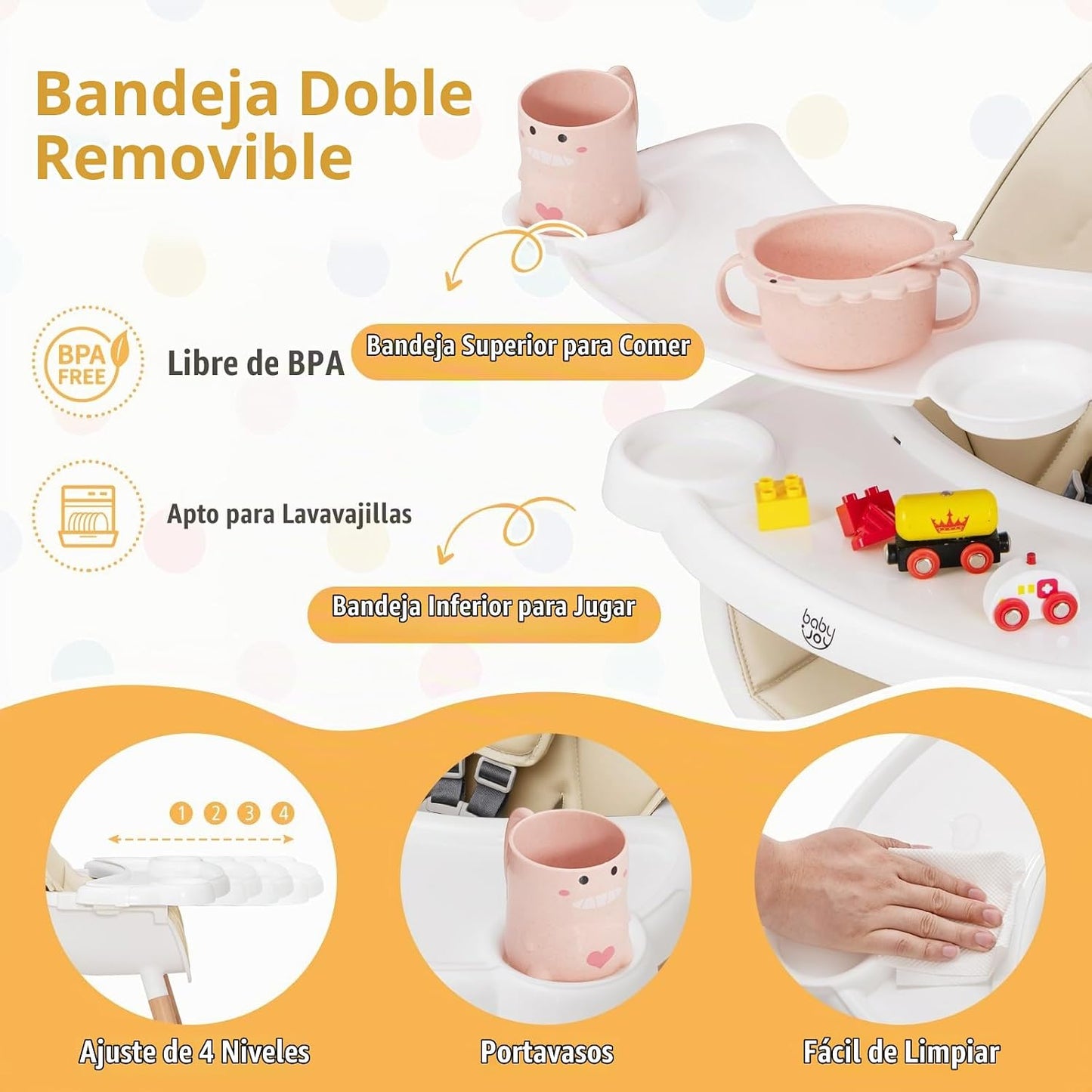 BABY JOY Silla alta para bebé, silla alta de madera para bebés y ni...