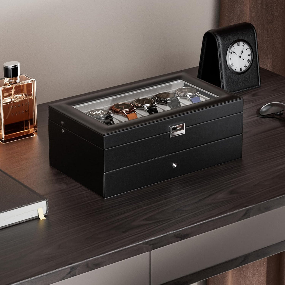 ProCase Caja de reloj, caja de reloj para hombre de 12 ranuras con...