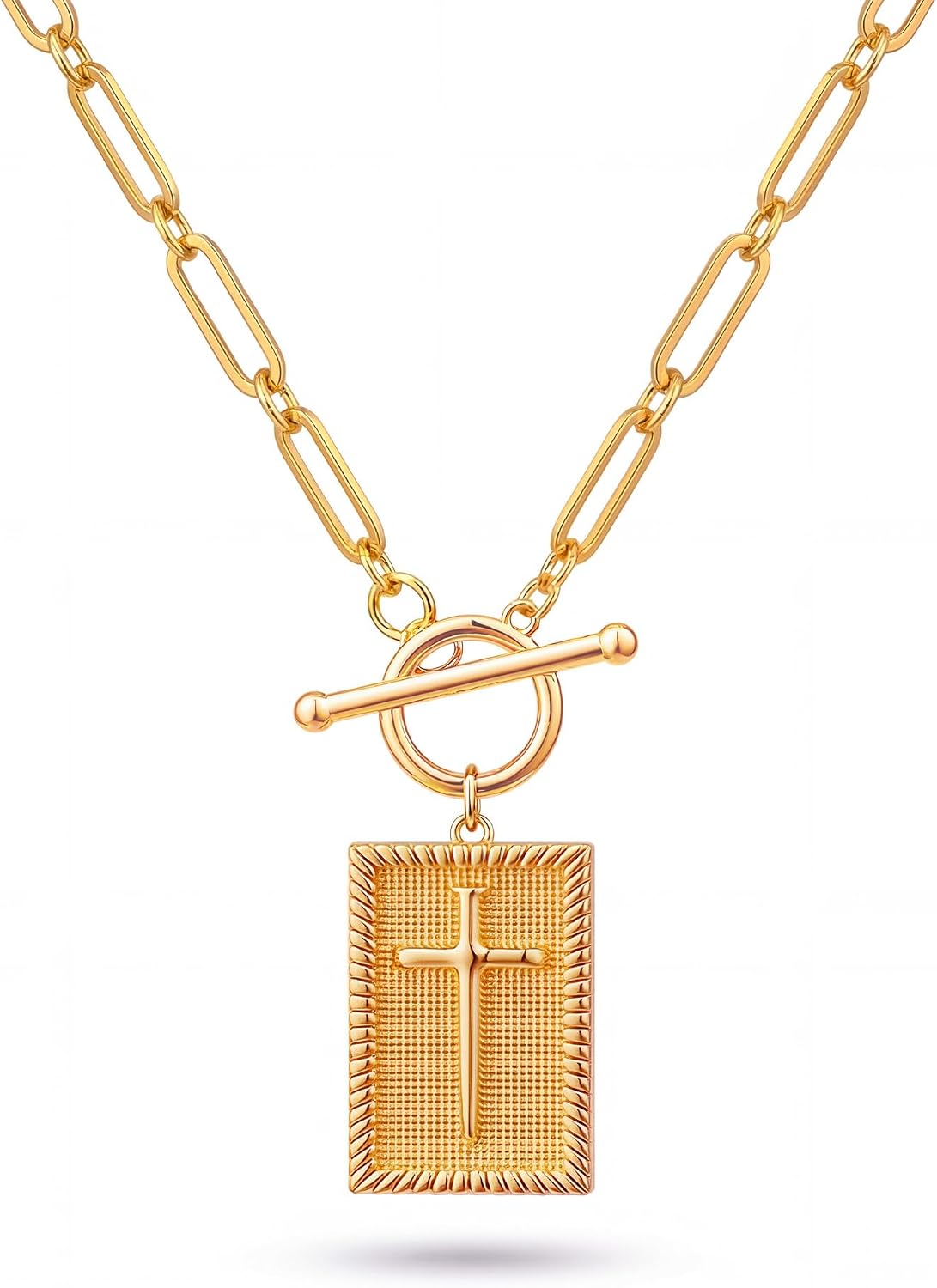 Robaice Collar de cruz chapado en oro de 14 quilates y plata para m...