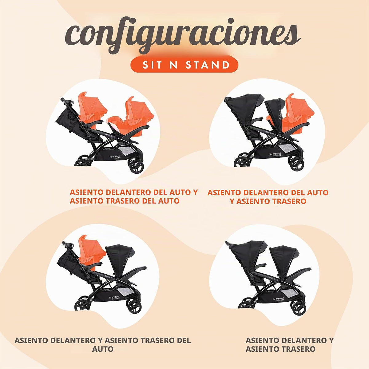 Carriola doble Baby Trend con 2 asientos de coche para bebés EZ-Lif...