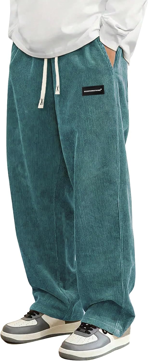 Hidkat Pantalones de corduroy casual para hombre, pantalones de pie...
