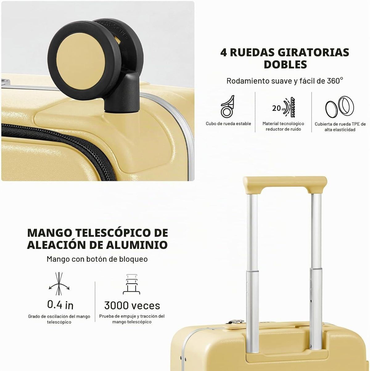 Maleta mixi con ruedas giratorias, maleta de viaje con marco de alu...