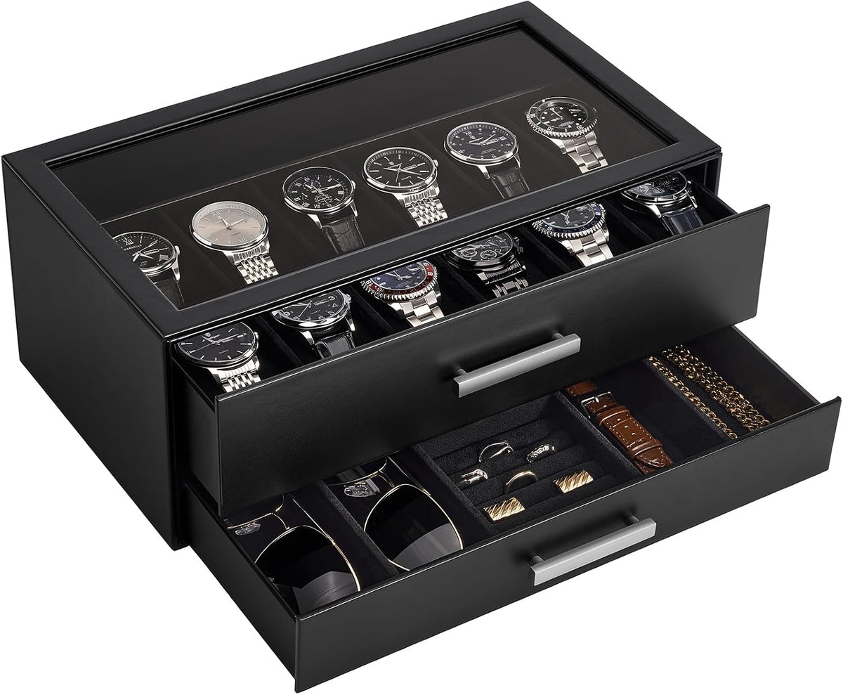 ProCase Caja de reloj de 12 ranuras para hombres, caja de cajones |...