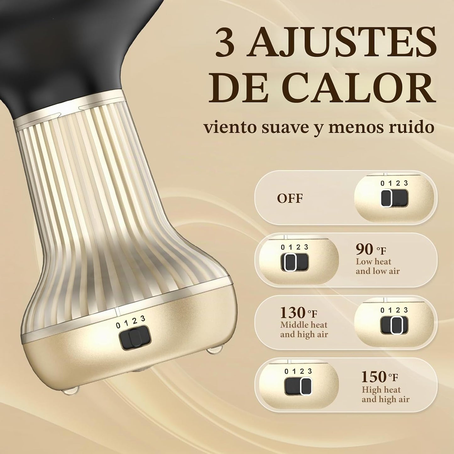 Bautia - Secador de pelo con difusor integrado para cabello rizado,...