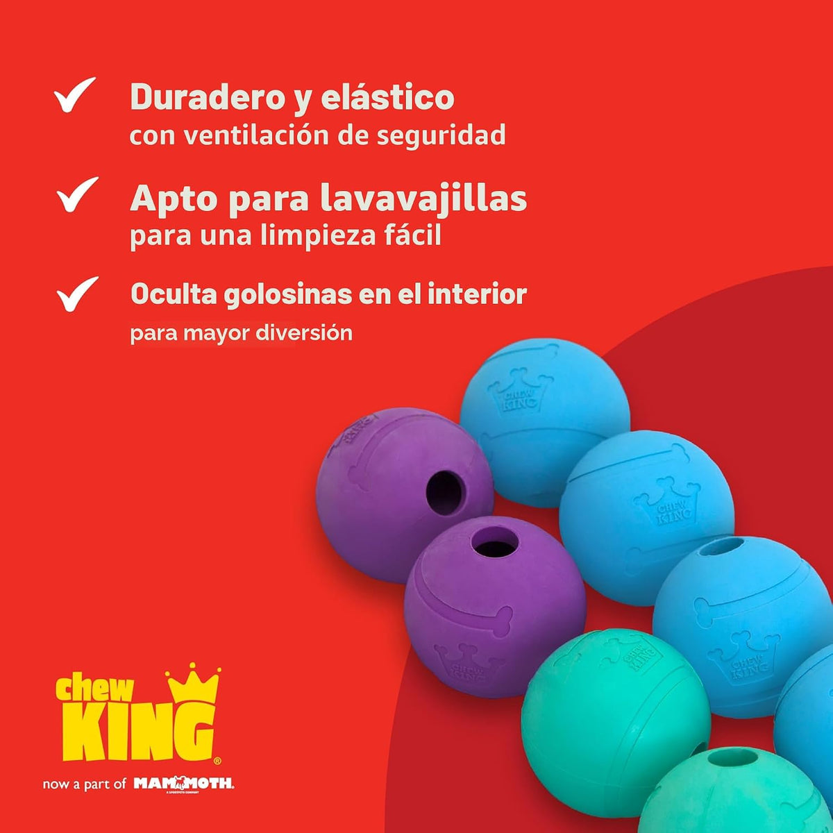 Chew King - Pelotas para lanzar y buscar, juguete de goma natural e...