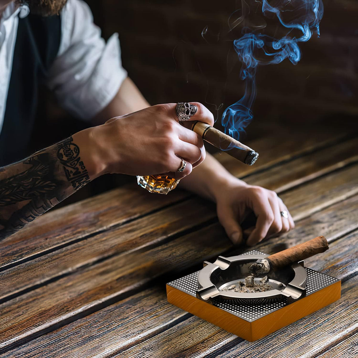 OILP Cenicero de Cigarro de Metal para Exteriores Cenicero de Cigar...