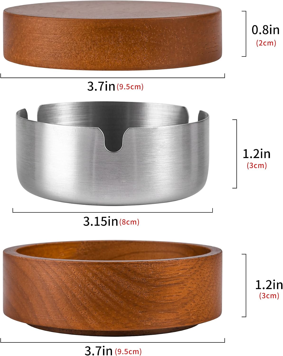 Cenicero de madera con tapa para fumadores, revestimiento de acero...