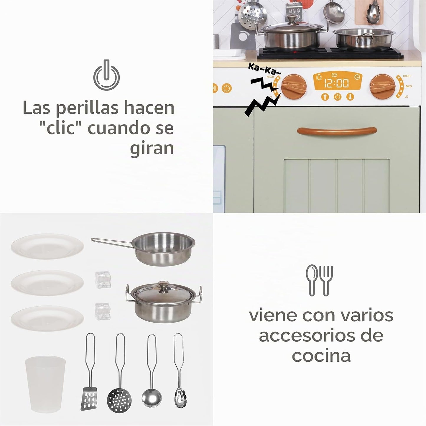 Juego de juguetes de cocina de madera con luz, juego de cocina de j...