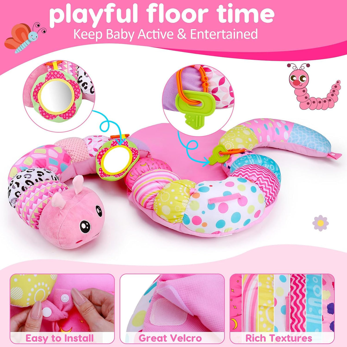 Baby Tummy Time Mirror Tarjetas Flash y Alfombrilla de Almohada Sen...