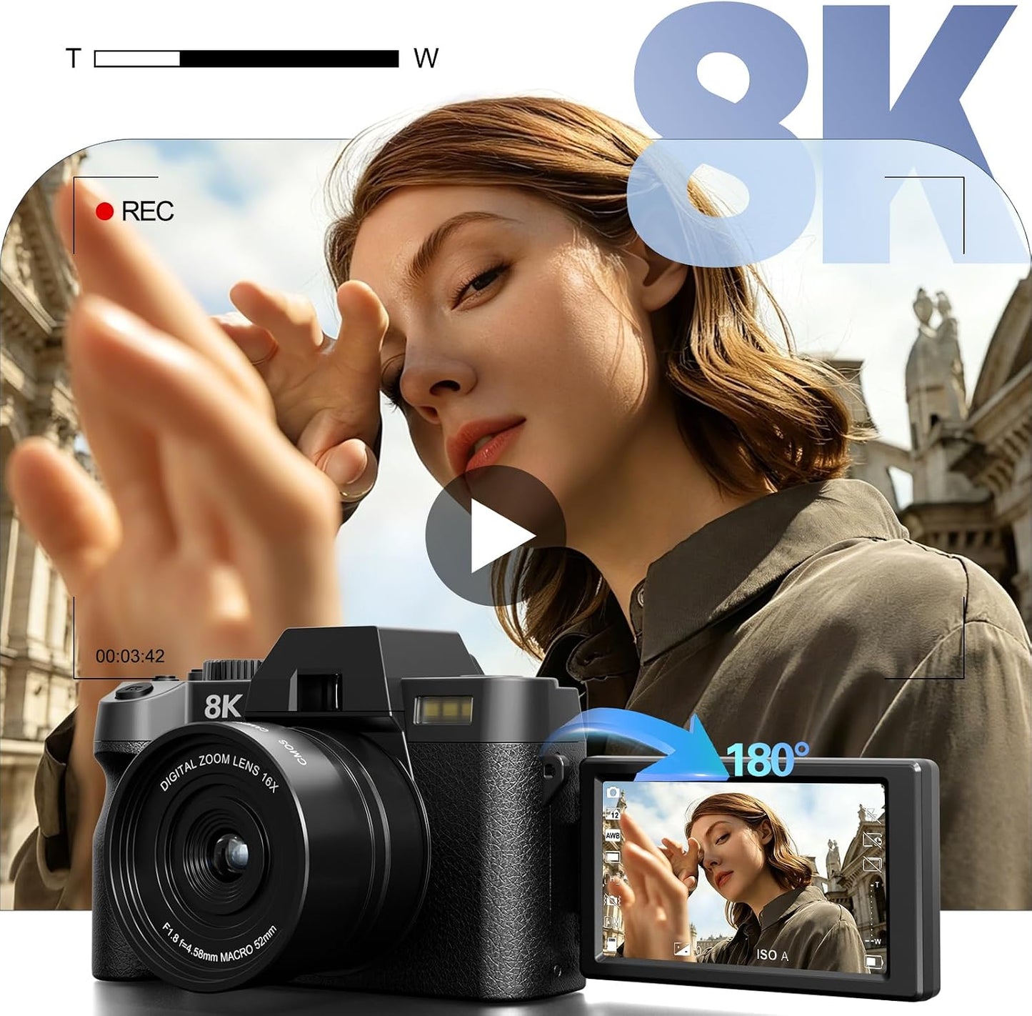 Kit de cámaras digitales G-Anica 8K para fotografía con lente dual...