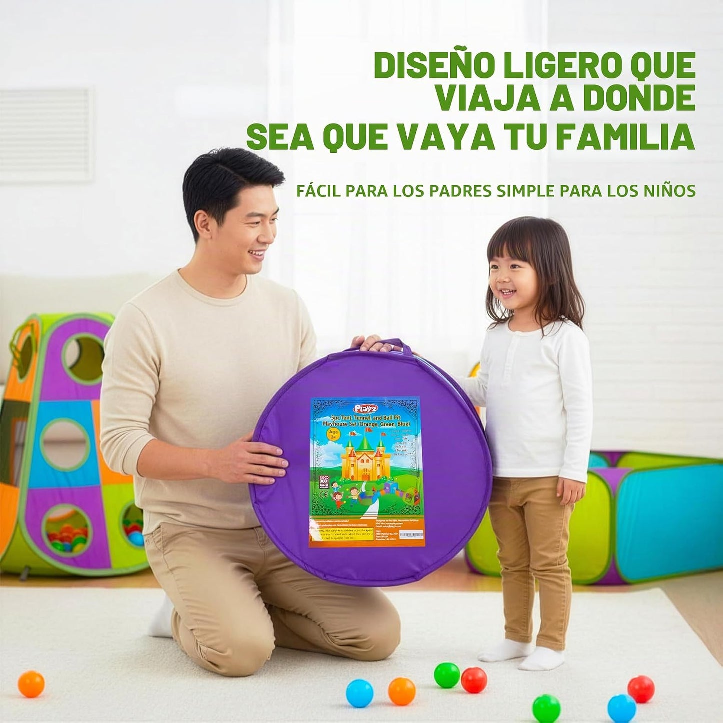 Playz Tienda de campaña desplegable de 5 piezas para niños, túnel d...
