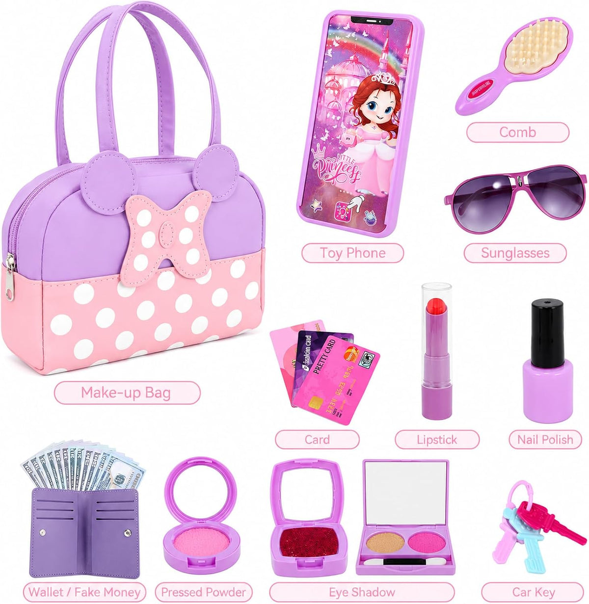 Bolso de juego de fantasía para niñas pequeñas, bolso de niña con j...