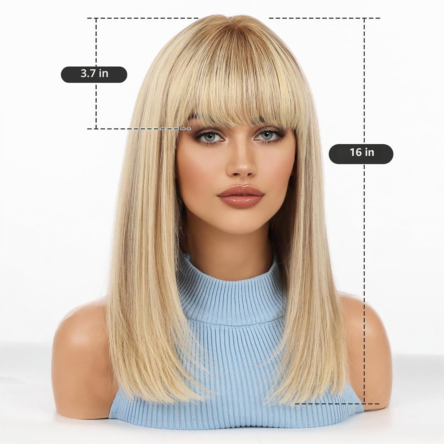 Wear but free KKU - Peluca de cabello humano de 16 pulgadas, peluca...