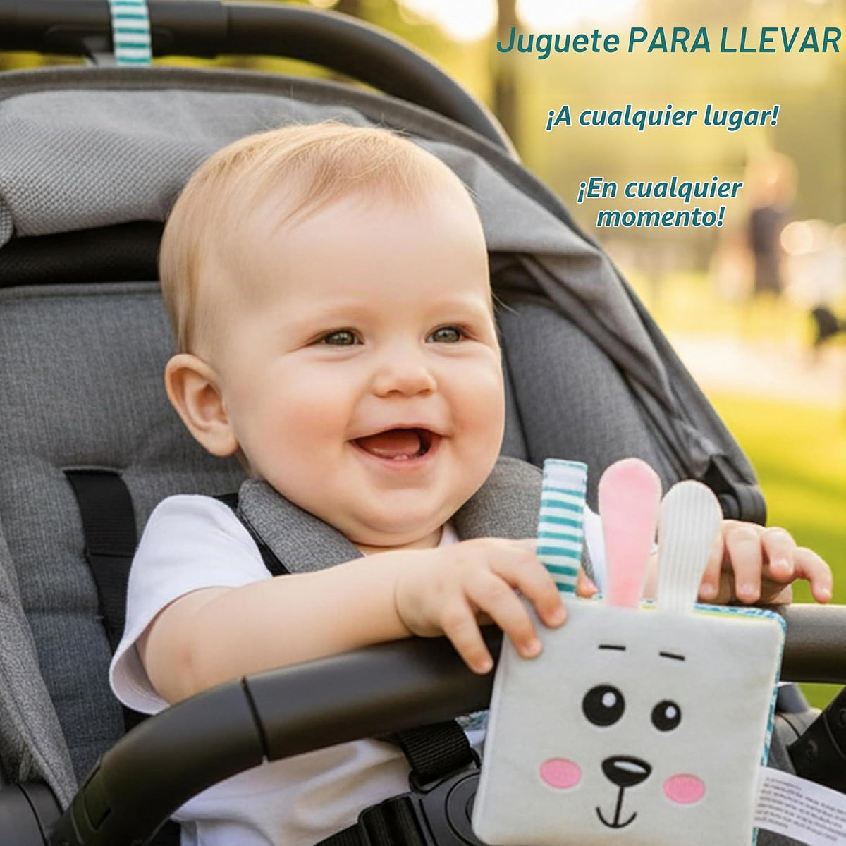bebe mondo Juguete de conejo con espejo para bebé, libro de tela su...