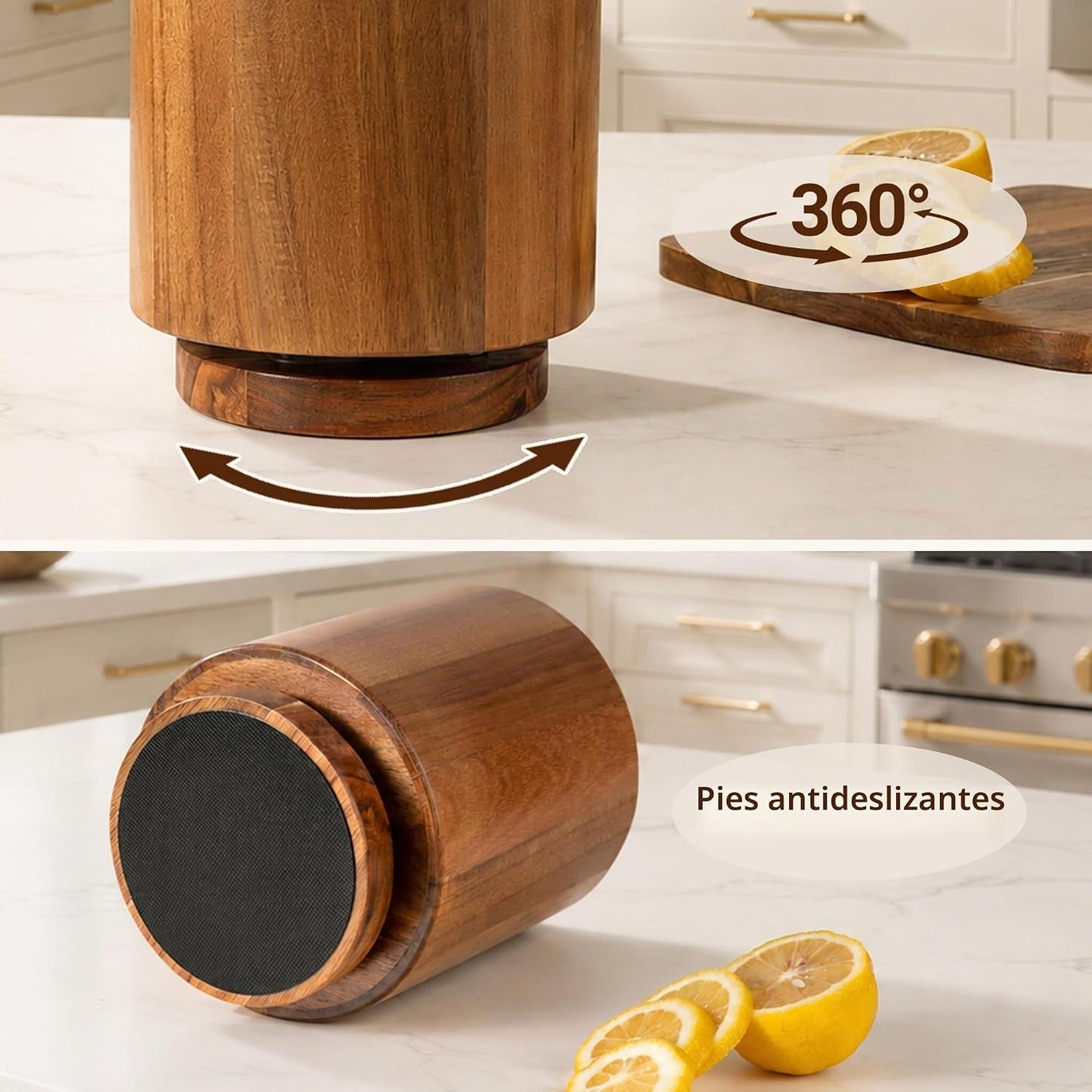 Fyctio Soporte para utensilios de madera de acacia, giratorio en 36...