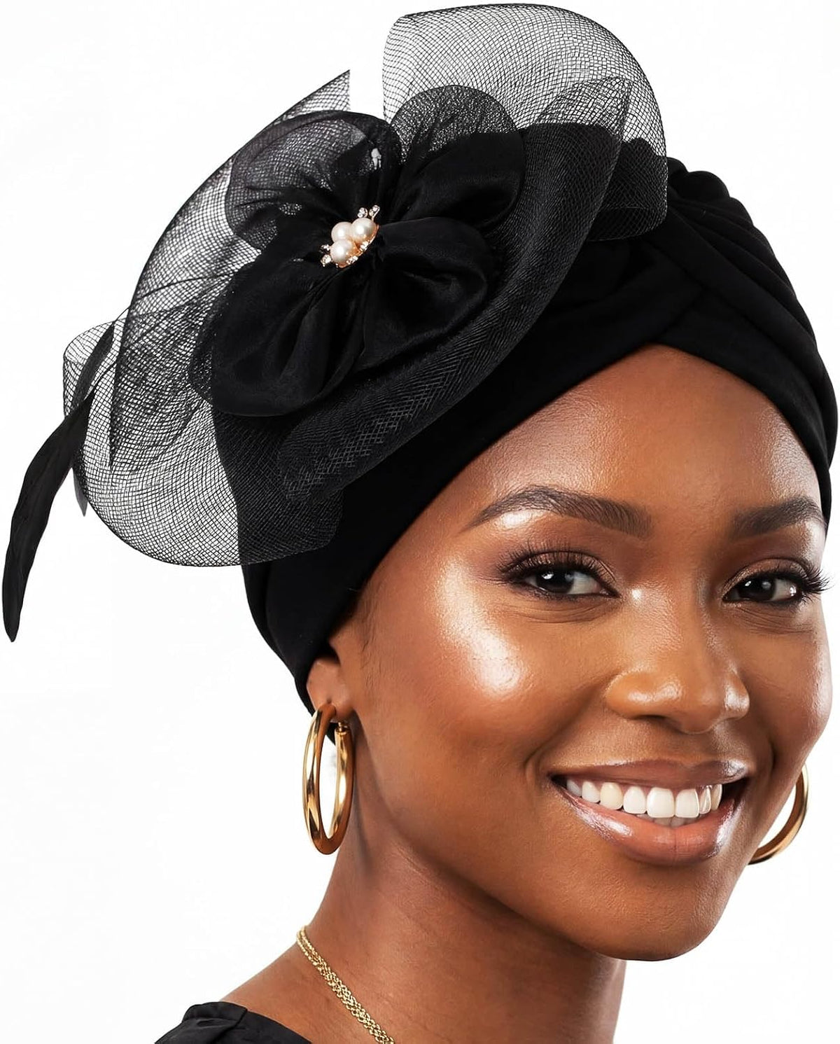 Bohend Gorro turbante con diamantes de imitación de flores, nudo de...