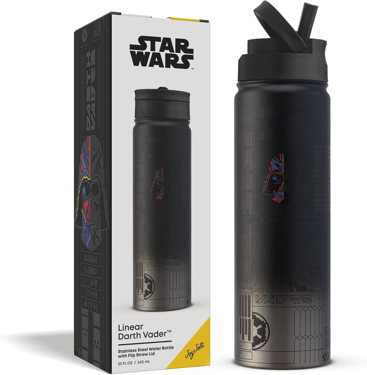JoyJolt Star Wars - Botella de agua lineal de Darth Vader de acero...