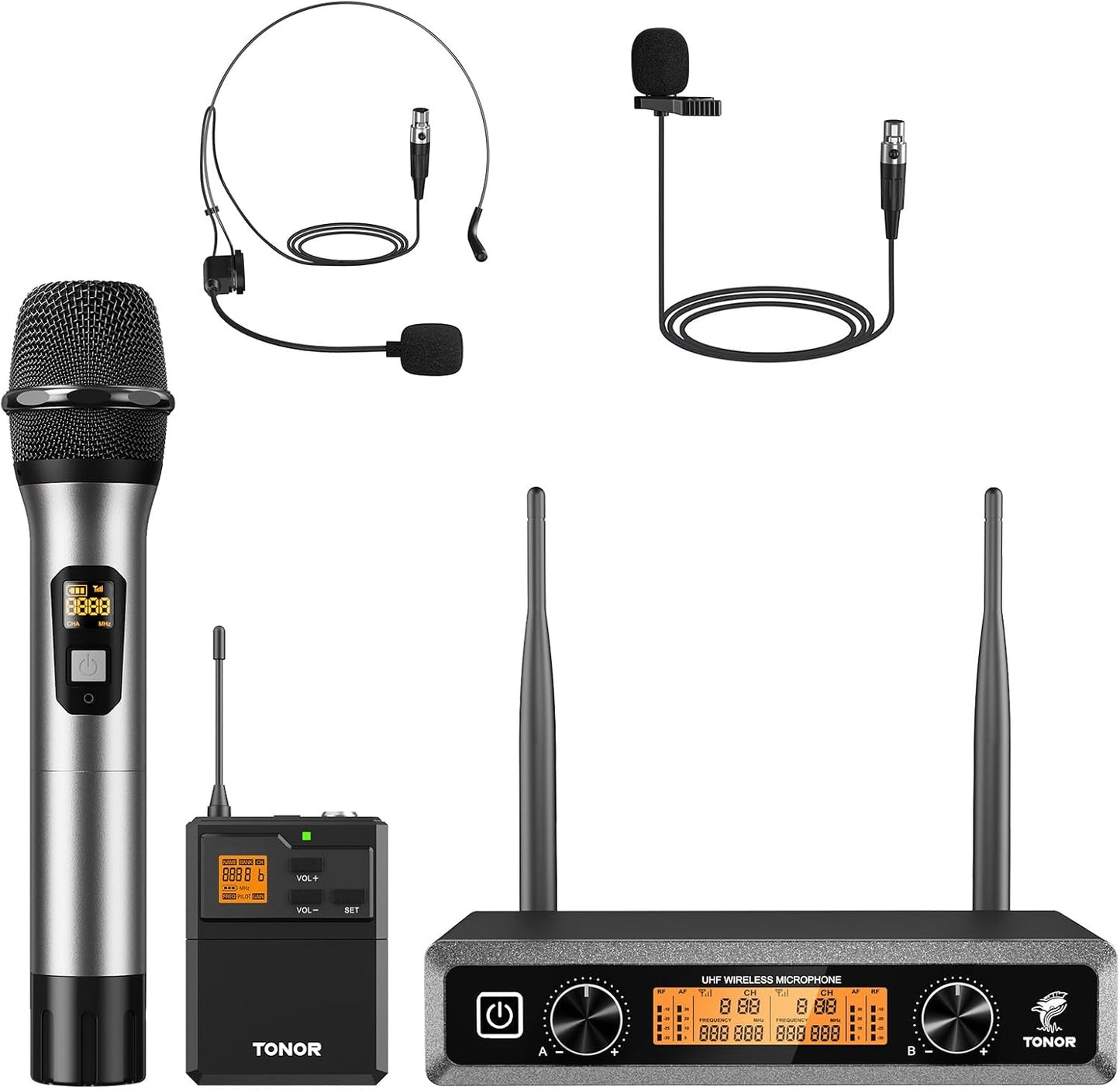 TONOR Sistema de Micrófonos Inalámbricos con Auriculares UHF de Met...