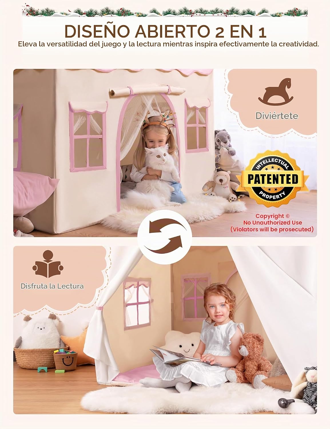 besrey Tienda de campaña para niños, tienda de campaña 2 en 1 con a...