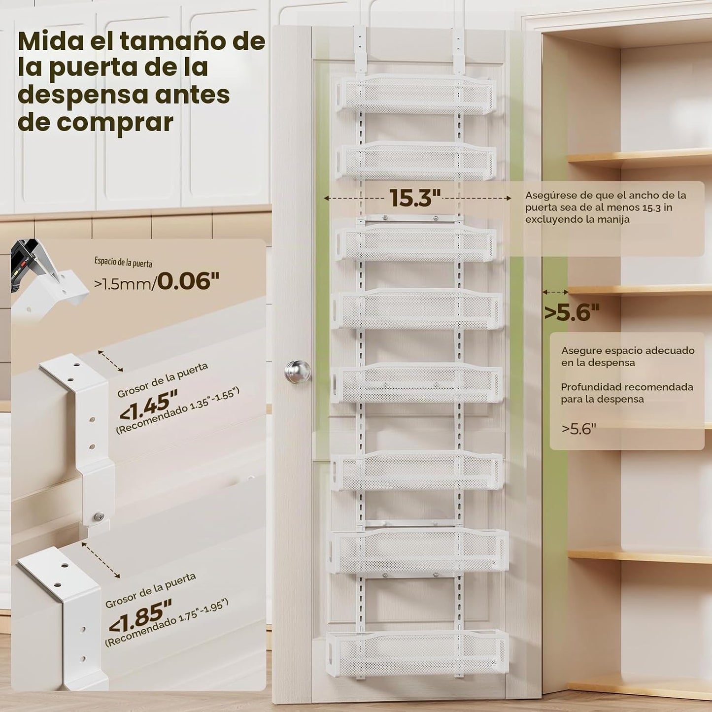 Delamu Organizador de despensa de 8 niveles sobre la puerta, 2 en 1...