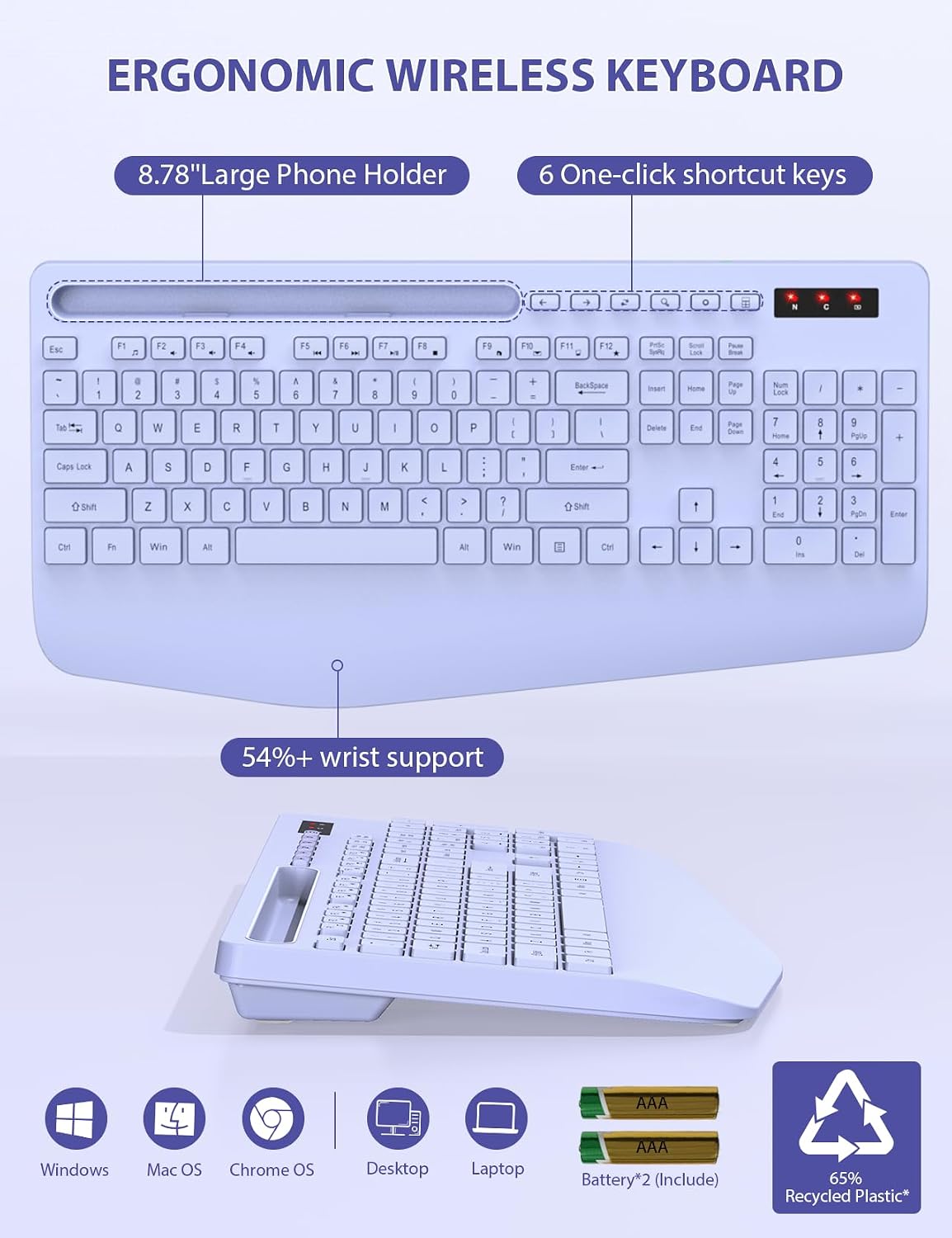 SABLUTE - Combo de teclado y mouse inalámbricos, tamaño completo, r...