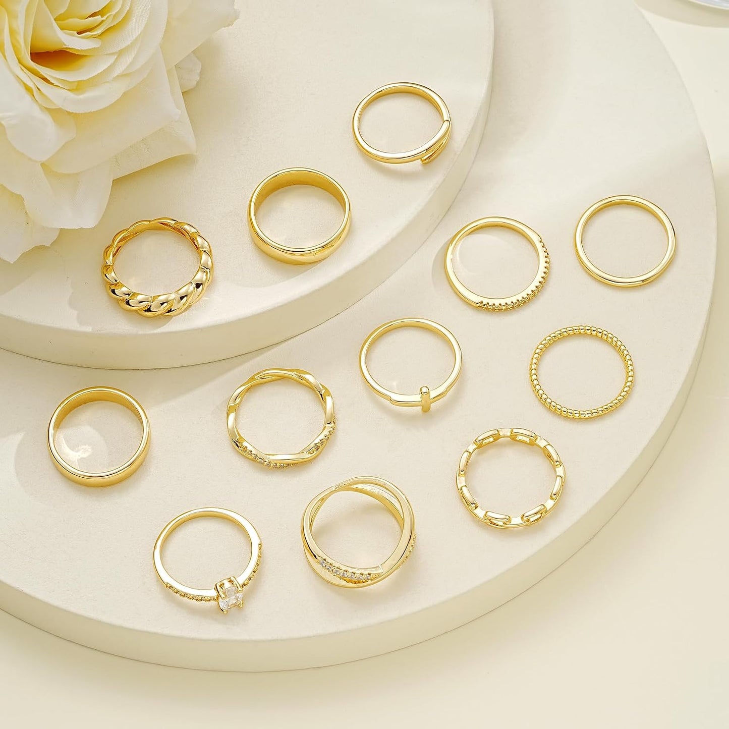 FAXHION 12 piezas de anillos delicados de oro de 14 quilates para m...