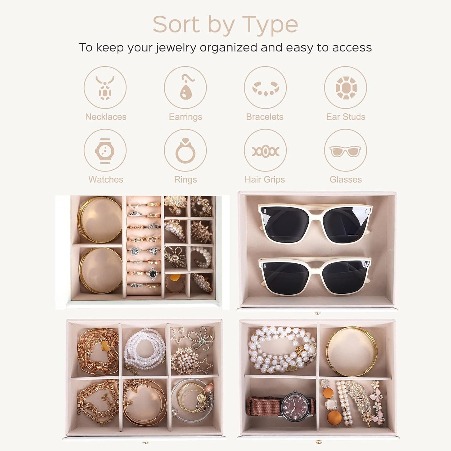 Dajasan Caja Grande de Joyería para Mujeres, Caja Organizadora de J...