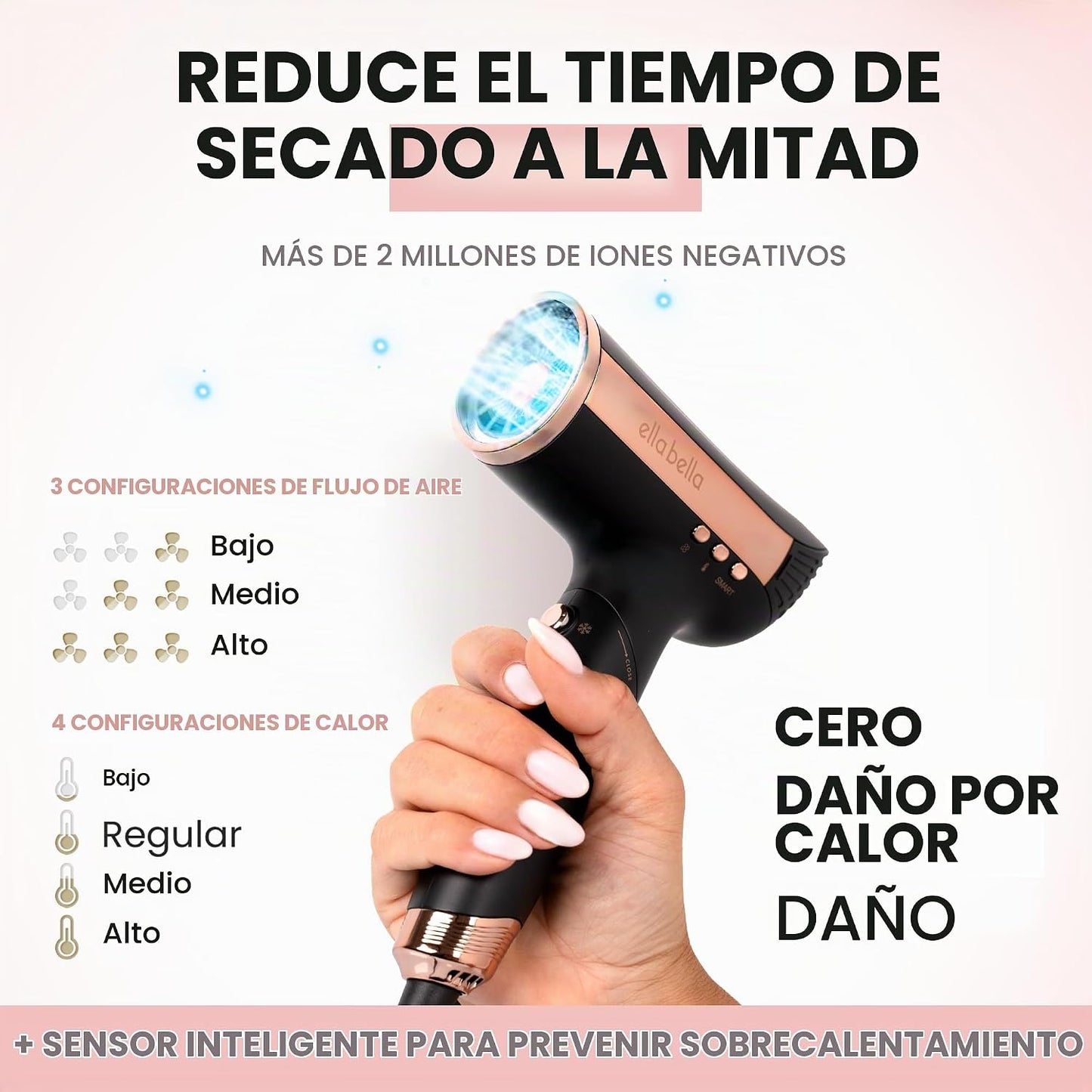 ELLA BELLA® Secador de pelo plegable por infrarrojos: motor profesi...
