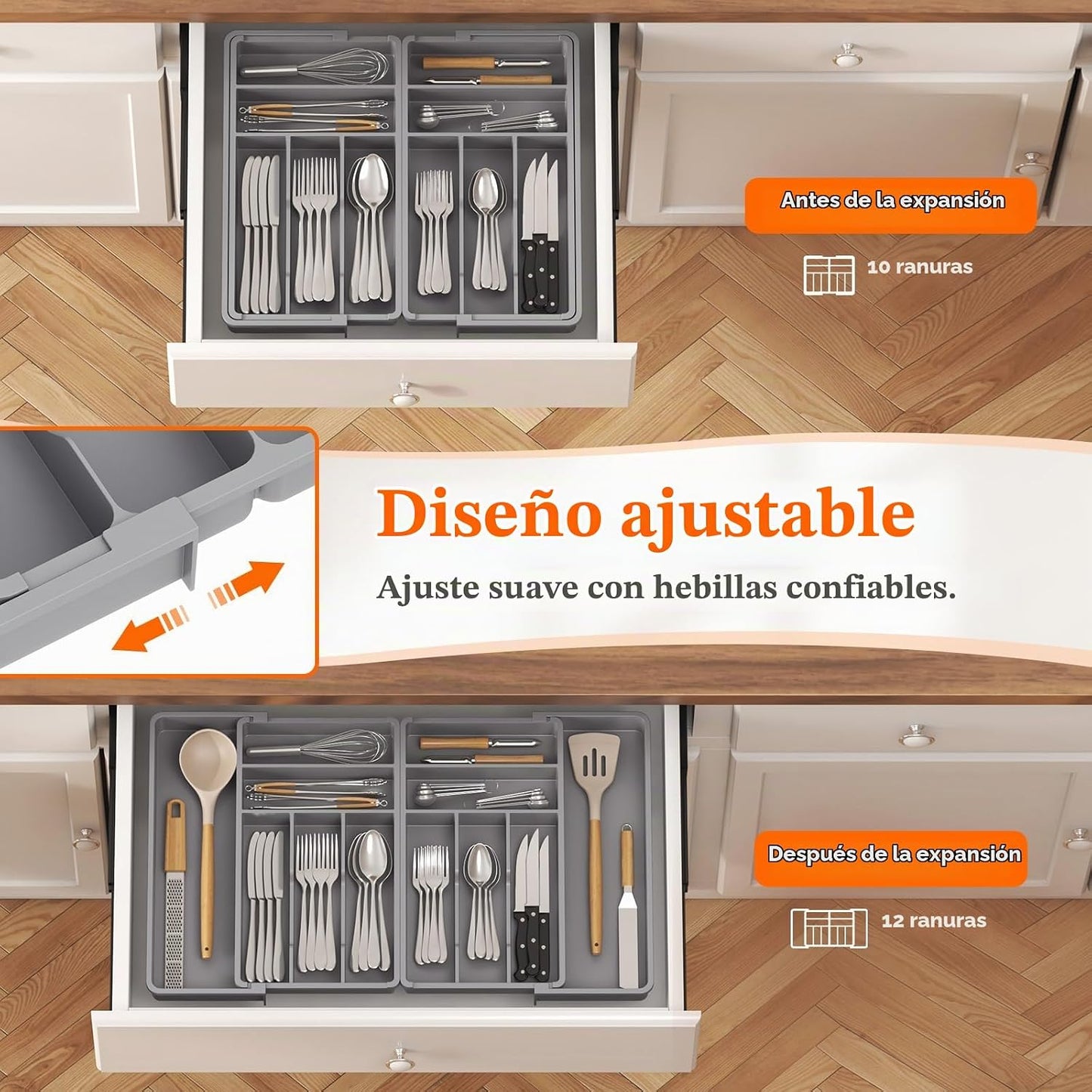 Lifewit Organizador de cubiertos grande para cajón, expandible de 1...
