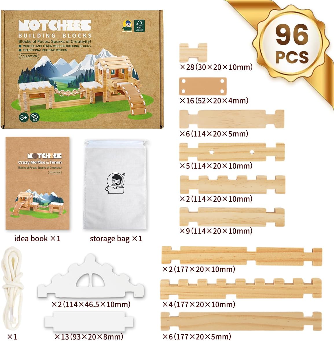 Jovi-Mindly &amp; Notchies - Juego de 96 piezas de bloques de const...