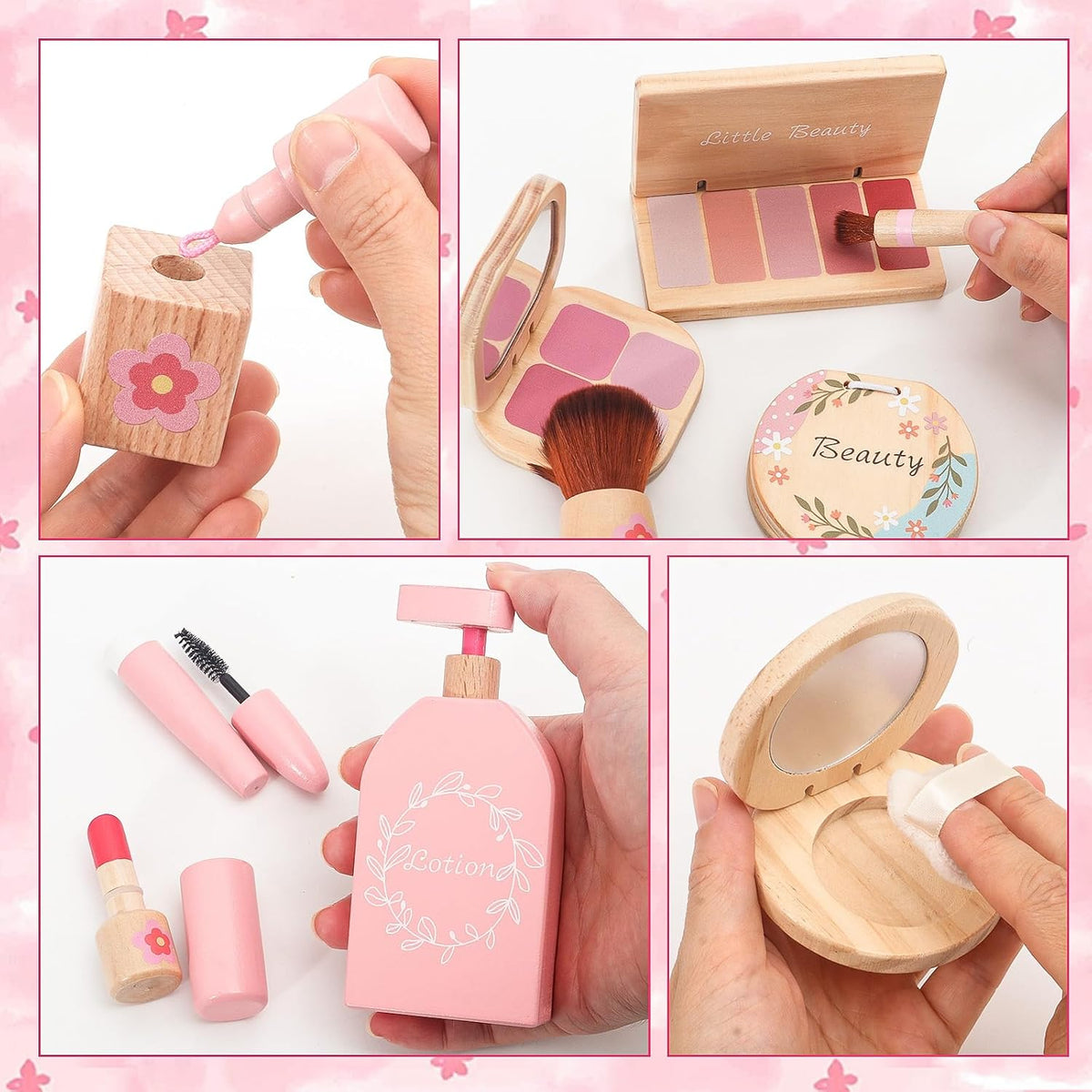 Juego de juguetes de maquillaje de madera para niñas, kit de maquil...