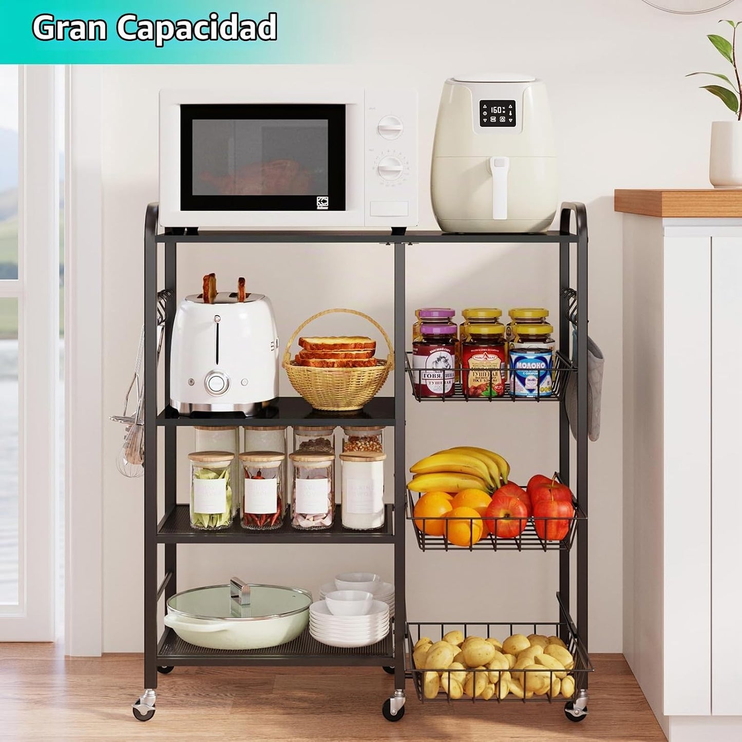 HapiRm - Carrito rodante de cocina con microondas de 4 niveles - So...
