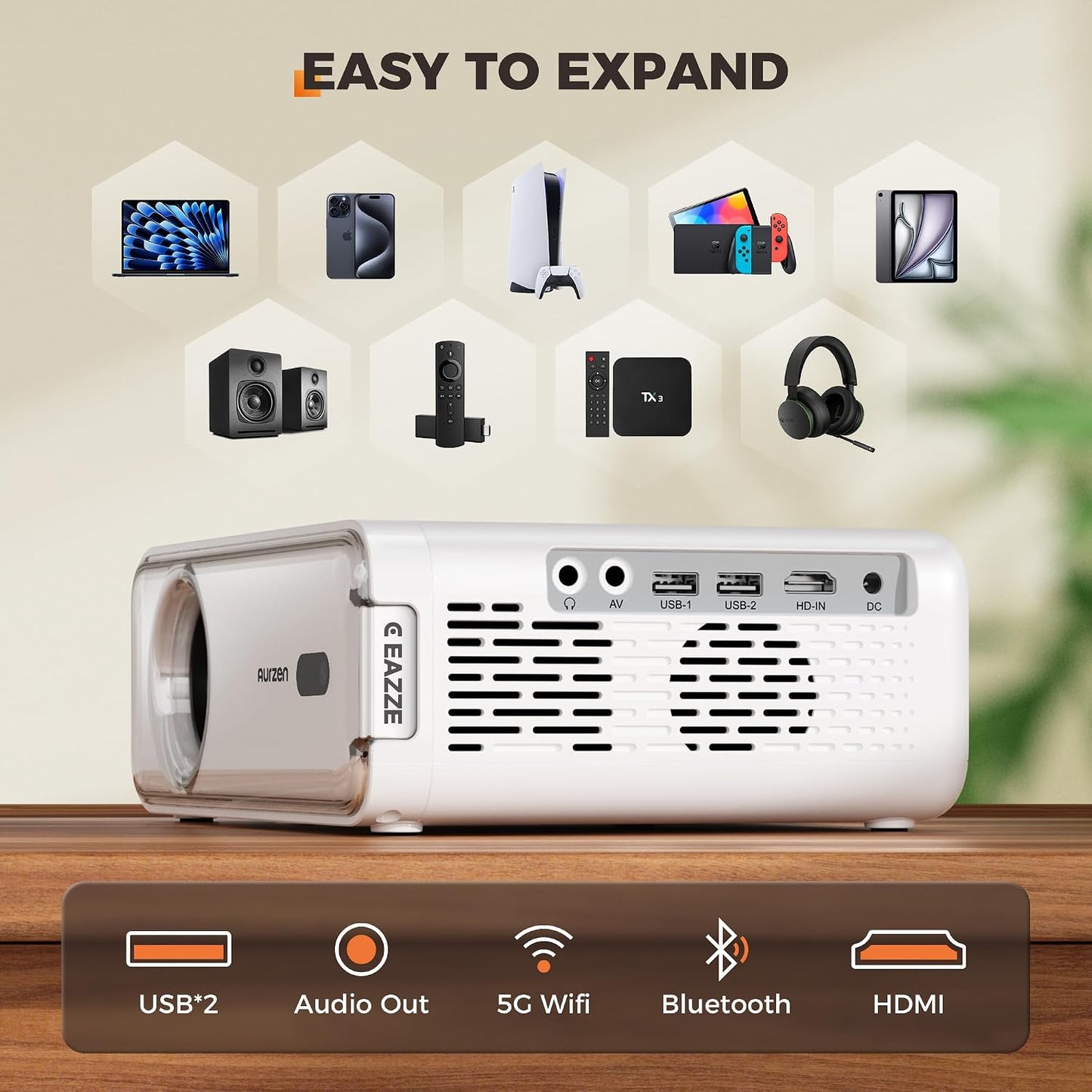 Aurzen EAZZE - Proyector inteligente D1 con WiFi y Bluetooth, licen...