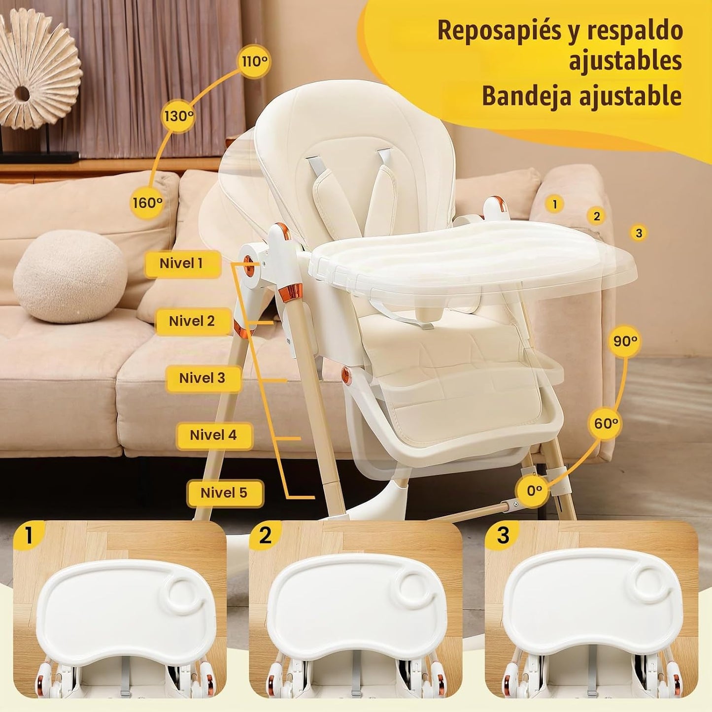Silla alta 6 en 1 | Silla alta convertible para recién nacido a niñ...