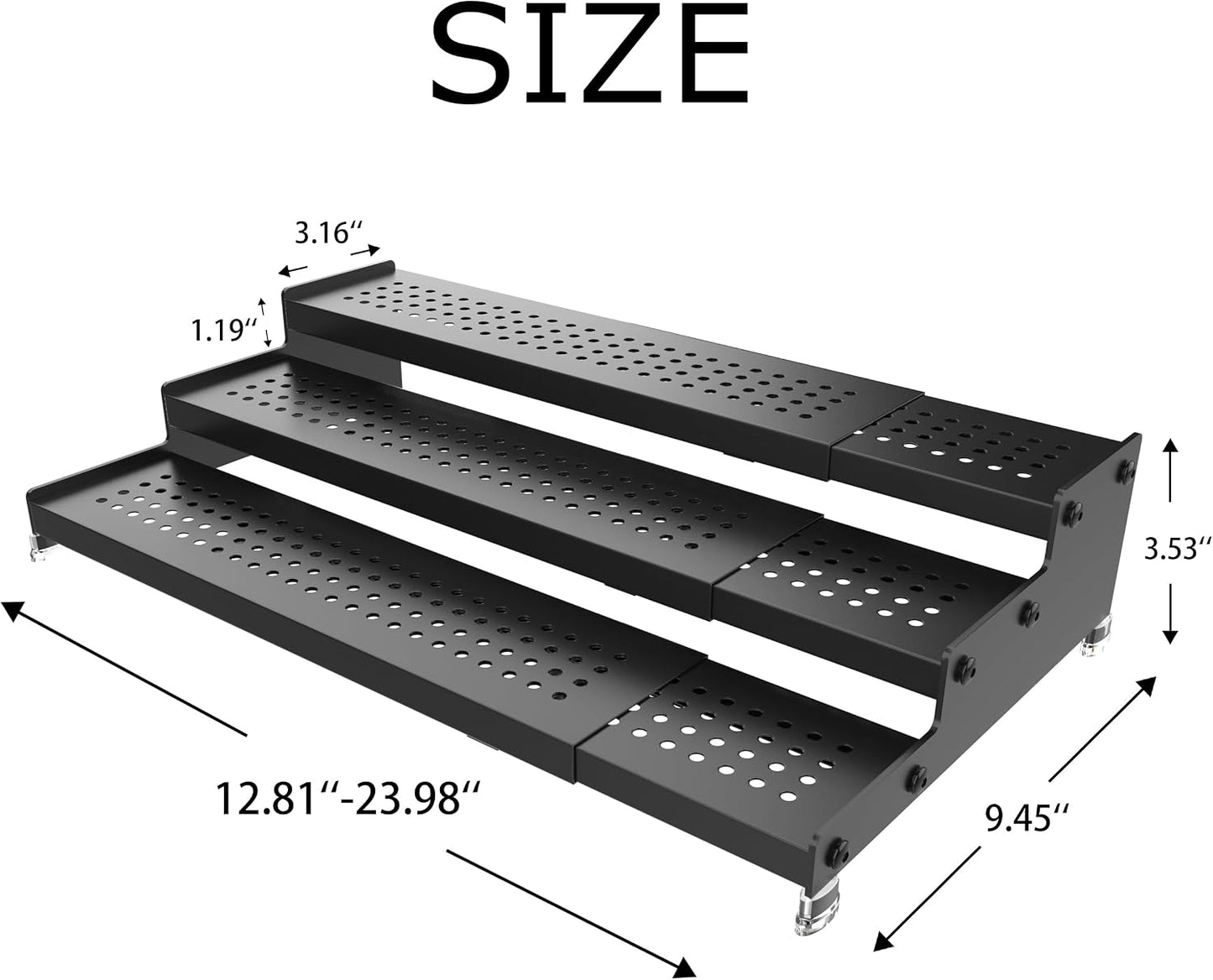 Zilvando Estante extensible de metal para especias de 3 niveles, ne...