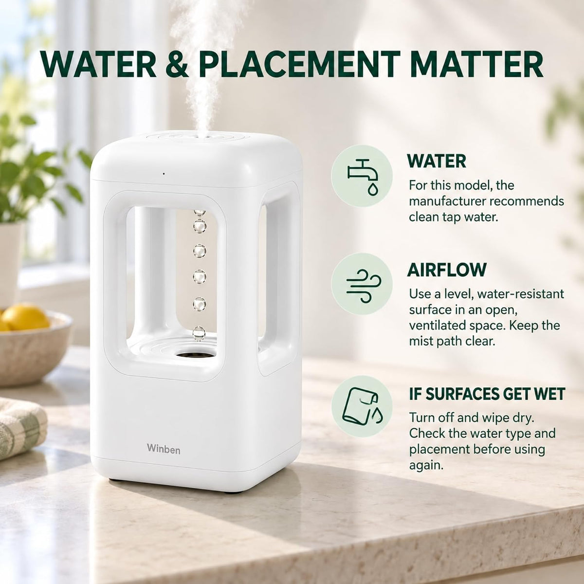 WINBEN Mini humidificador de niebla fría de 20.3 fl oz con pantalla...