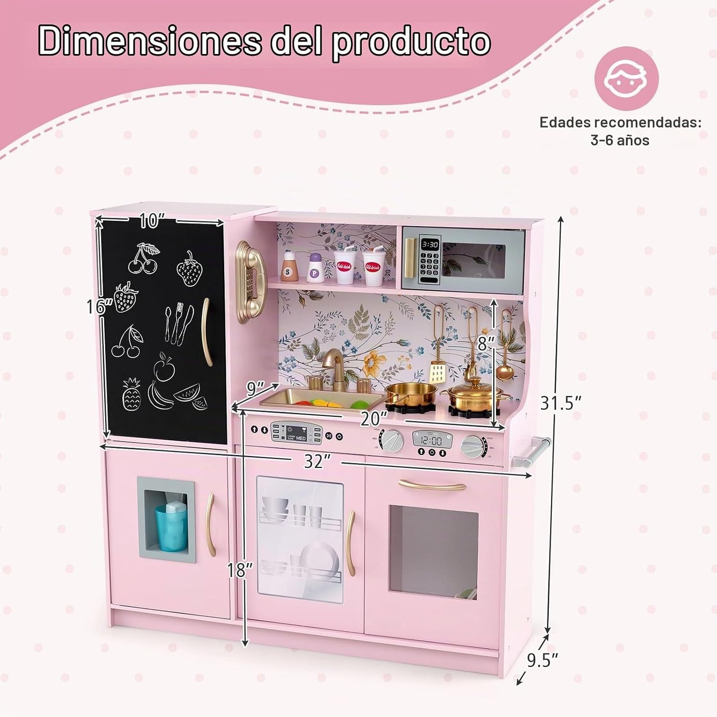 HONEY JOY Juego de Cocina para Niños, Conjunto de Cocina de Juguete...