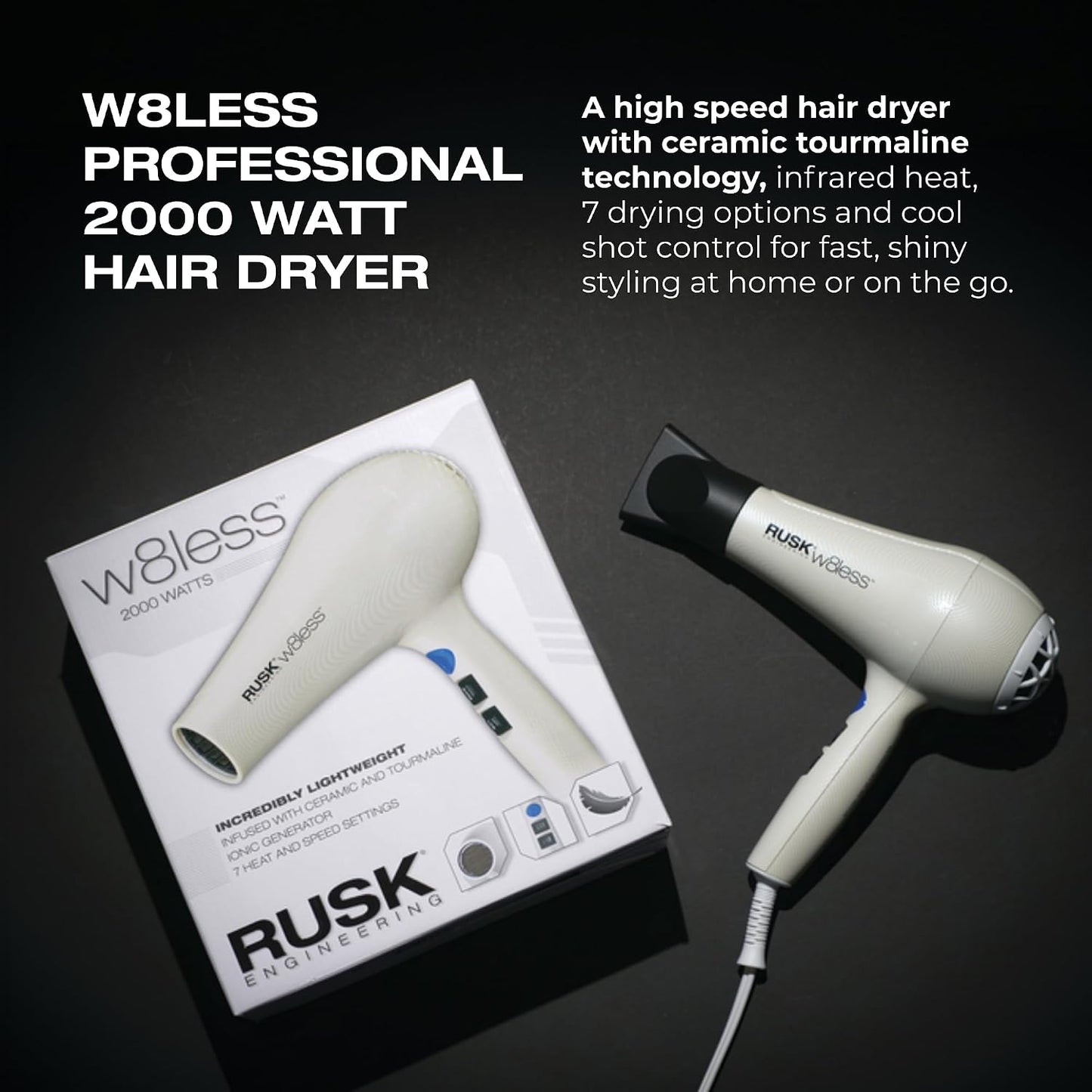 RUSK Engineering W8less - Secador profesional de 2000 W, 7 ajustes...