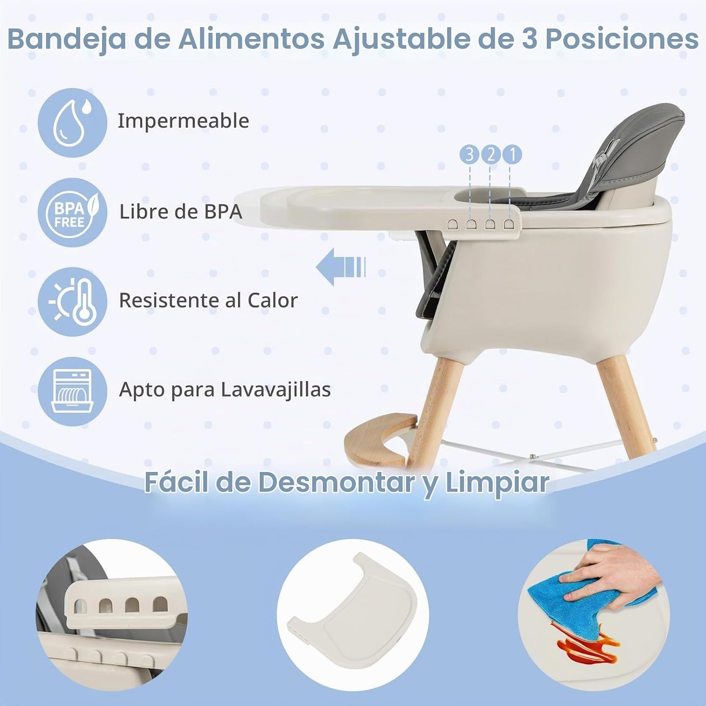 BABY JOY Silla alta para bebé, trona convertible 3 en 1 de madera p...